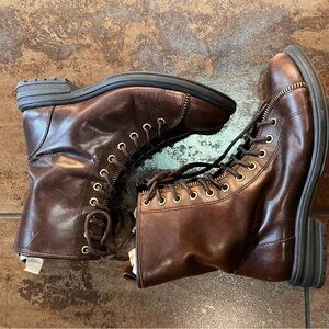 BCBG women’s brown leather zipper detail combat boots